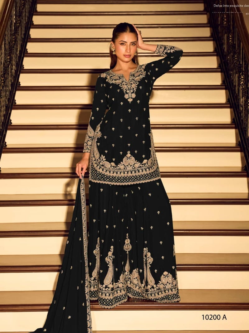 ANAITA Black Chinon Free Size Stitched Suit with Embroidery Beats Work - Image 1
