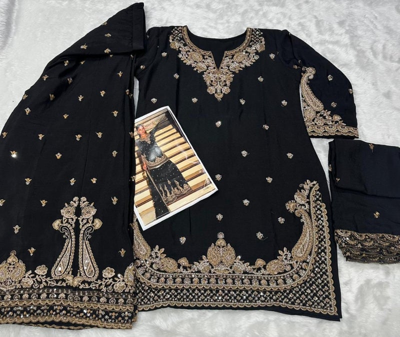 ANAITA Black Chinon Free Size Stitched Suit with Embroidery Beats Work - Image 3