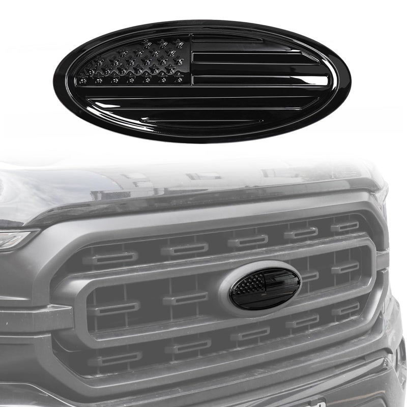 BESTAOO 95 Inch Front Grille Rear Tailgate Emblem Compatible with 20152024 Ford F150Overlay American Flag Decals Exterior Accessories Black - Image 3