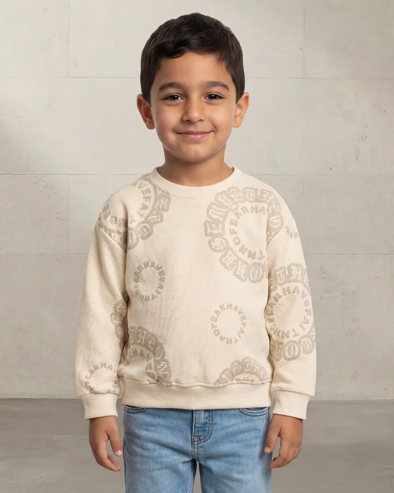 Redtag Boys Beige Allover Print Sweatshirt