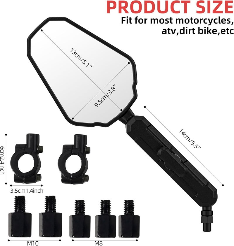 0TO6 Motorcycle Handlebar Mirror – Universal ABS Anti-Vibration Rearview Mirrors for Motorcycles & Bikes (Fits 7/8" / RAM-B Handlebar Mount), Adjustable Two-Section Mirrors - Image 3