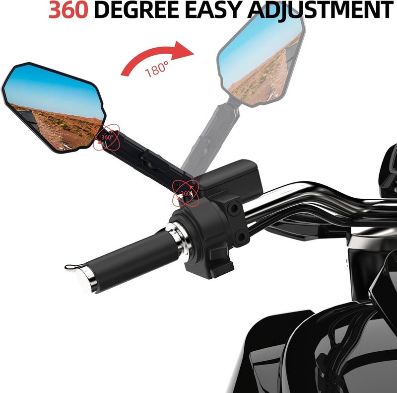 0TO6 Motorcycle Handlebar Mirror – Universal ABS Anti-Vibration Rearview Mirrors for Motorcycles & Bikes (Fits 7/8" / RAM-B Handlebar Mount), Adjustable Two-Section Mirrors - Image 5