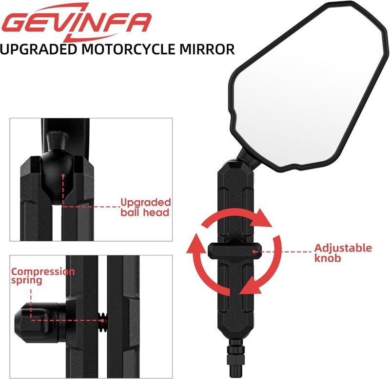 0TO6 Motorcycle Handlebar Mirror – Universal ABS Anti-Vibration Rearview Mirrors for Motorcycles & Bikes (Fits 7/8" / RAM-B Handlebar Mount), Adjustable Two-Section Mirrors - Image 2