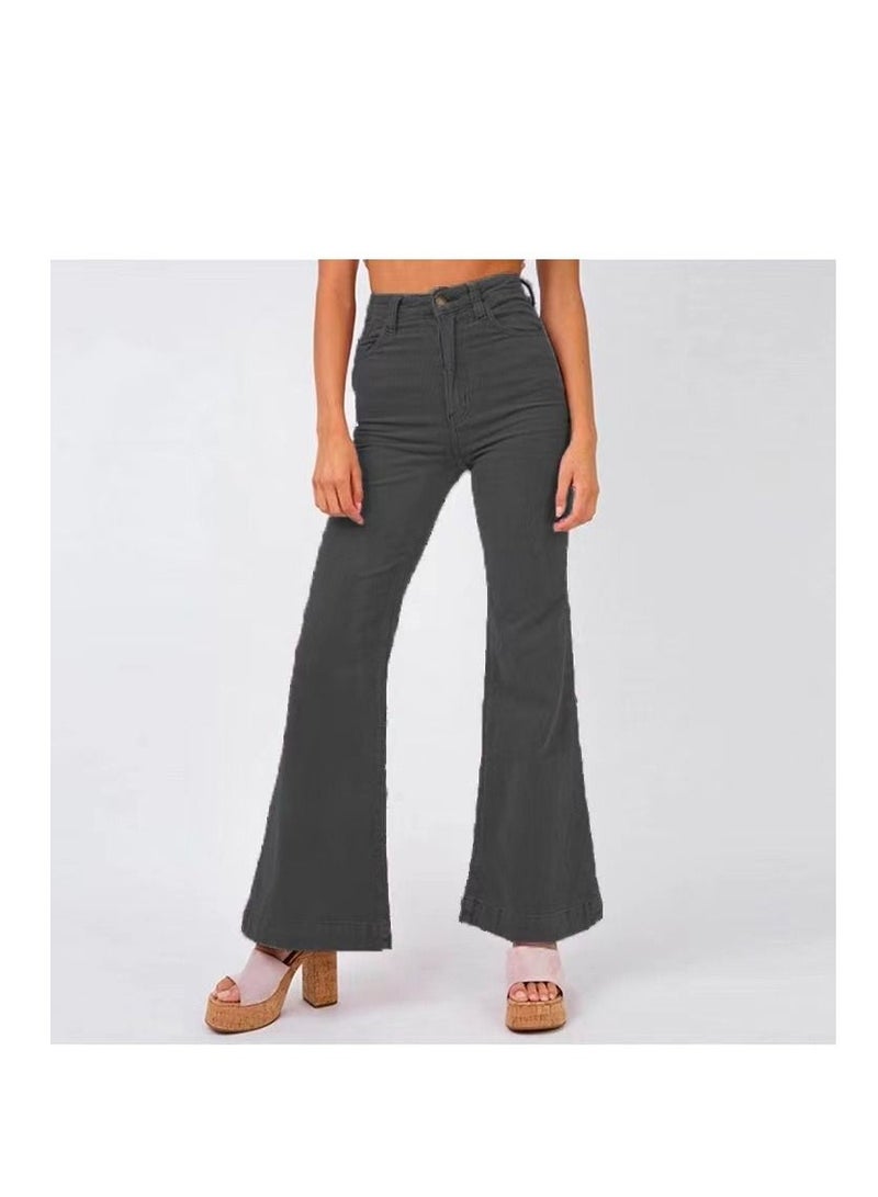Loquat Women Fashion New Solid Color Casual Corduroy Bell Wide Leg Pants 
