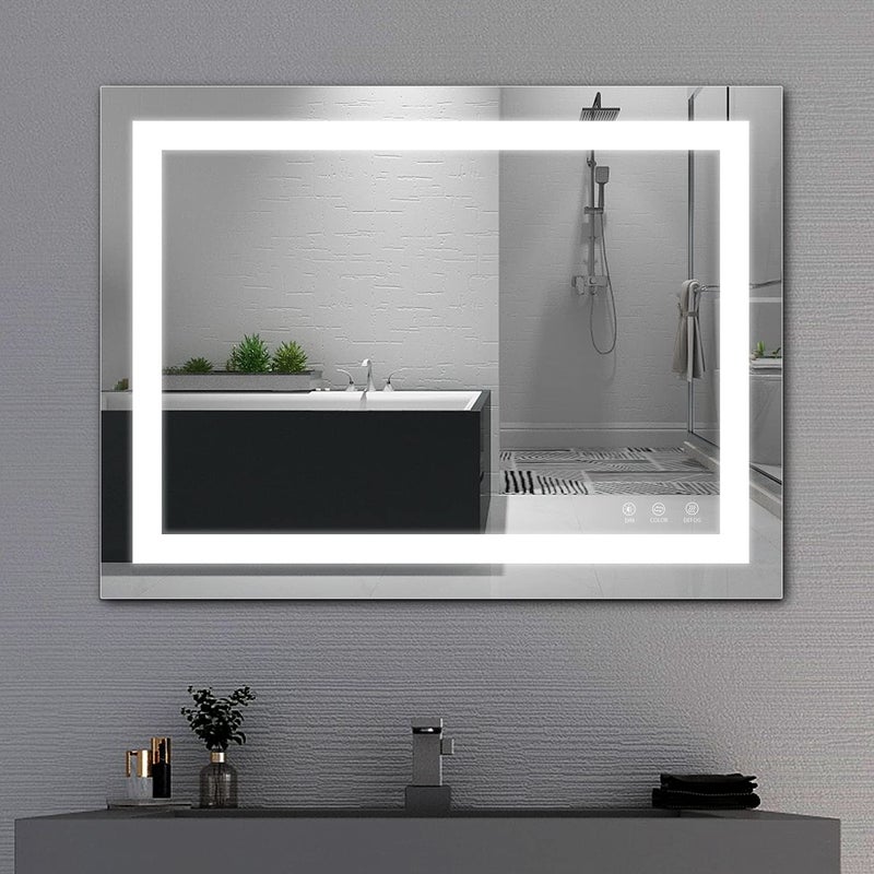 TATU LED Bathroom Mirror 32x24 Inch Bathroom Vanity Mirror Wall Mounted with 3000K6000K Adjustable AntiFog Smart Touch Button Stepless Dimmable Lighted Makeup Mirror HorizontalVertical