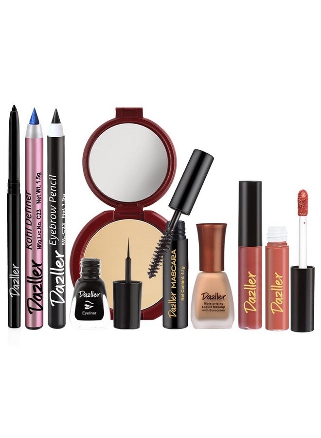 DAZLLER Mini Glam Kit 8 In 1 Contains Kajal & Kohl Eyebrow Pencil Eyeliner Mascara Foundation Compact Lipcolour (2) - Image 1