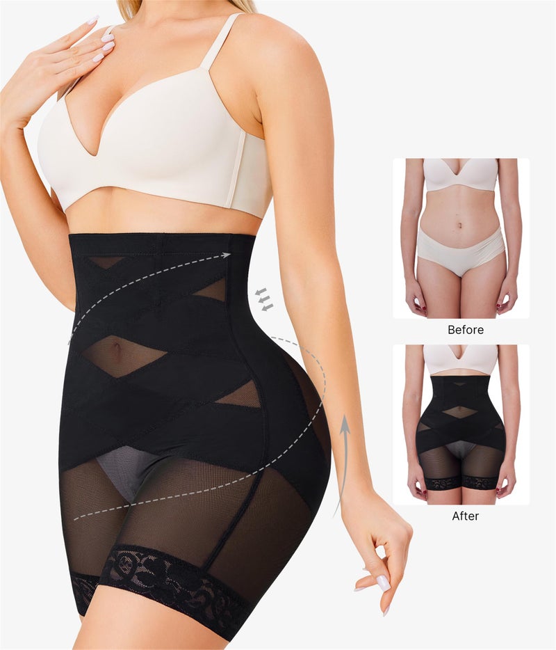 Nebility Shapewear Tummy Control Body Shaper High Waisted Butt Lifting Panties Shapewear Shorts Thigh Slimmer Black - Image 3