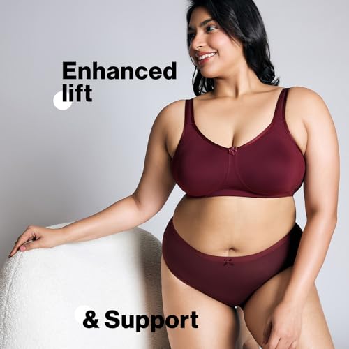 NYKD Encircled with Love Everyday Cotton Bra for Women Non Padded, Wirefree, Full Coverage - Side Support Shaper - Bra, NYB169, WINDSOR WINE, 40D, 1N - Image 2