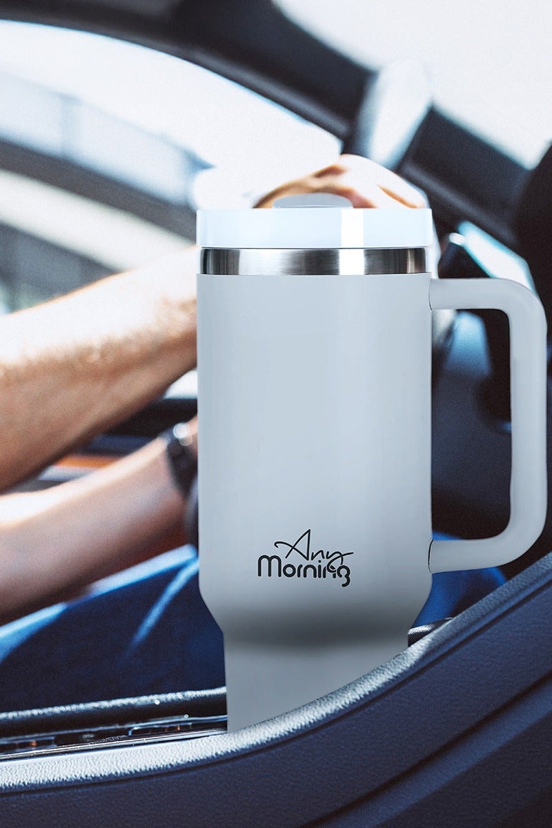 آني مورننغ كوب بغطاء محكم مانع للتسرب، بسعة 1200 مل مع عزل مفرغ، كوب قهوة كبير من الفولاذ المقاوم للصدأ مزدوج الطبقة، يحافظ على المشروبات ساخنة لمدة 9 ساعات وباردة لمدة 12 ساعة، يناسب حامل الأكواب في السيارة، تصميم أنيق يشبه الترمس. - Image 2
