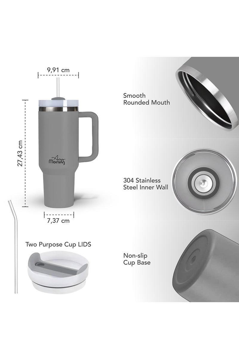 آني مورننغ كوب بغطاء محكم مانع للتسرب، بسعة 1200 مل مع عزل مفرغ، كوب قهوة كبير من الفولاذ المقاوم للصدأ مزدوج الطبقة، يحافظ على المشروبات ساخنة لمدة 9 ساعات وباردة لمدة 12 ساعة، يناسب حامل الأكواب في السيارة، تصميم أنيق يشبه الترمس. - Image 4
