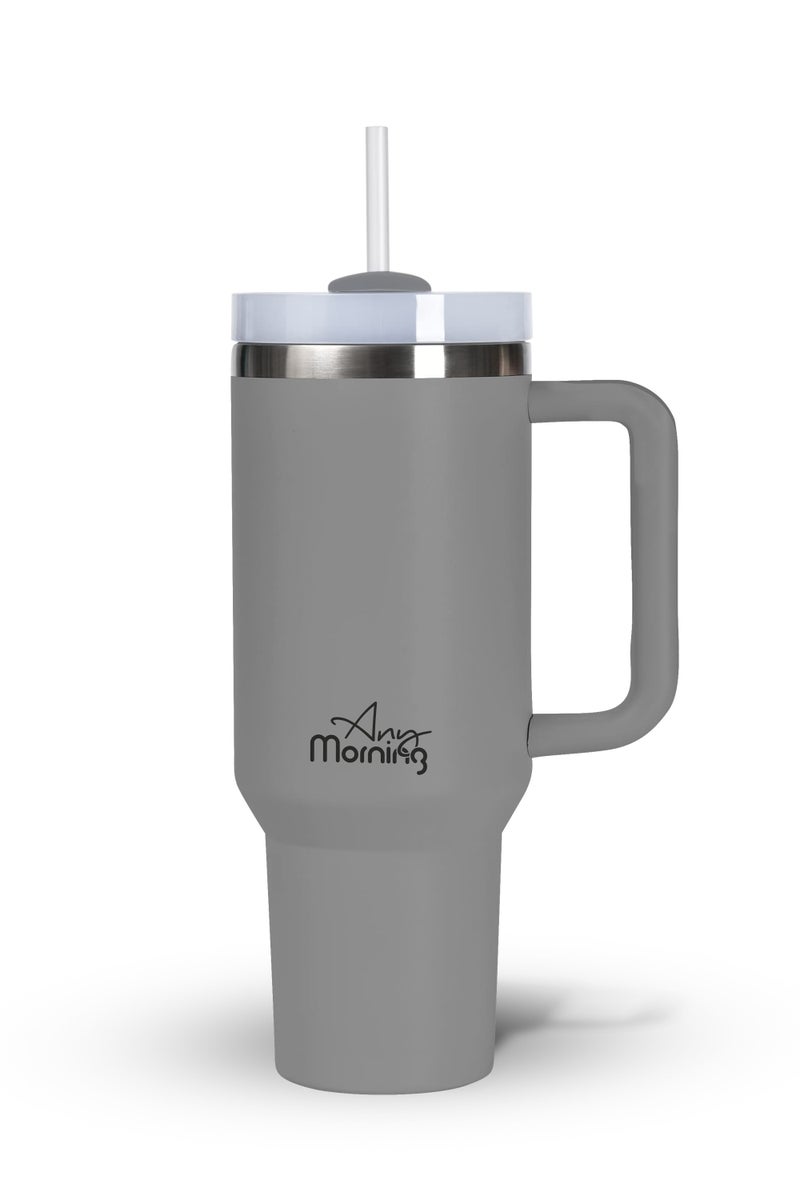 آني مورننغ كوب بغطاء محكم مانع للتسرب، بسعة 1200 مل مع عزل مفرغ، كوب قهوة كبير من الفولاذ المقاوم للصدأ مزدوج الطبقة، يحافظ على المشروبات ساخنة لمدة 9 ساعات وباردة لمدة 12 ساعة، يناسب حامل الأكواب في السيارة، تصميم أنيق يشبه الترمس. - Image 1