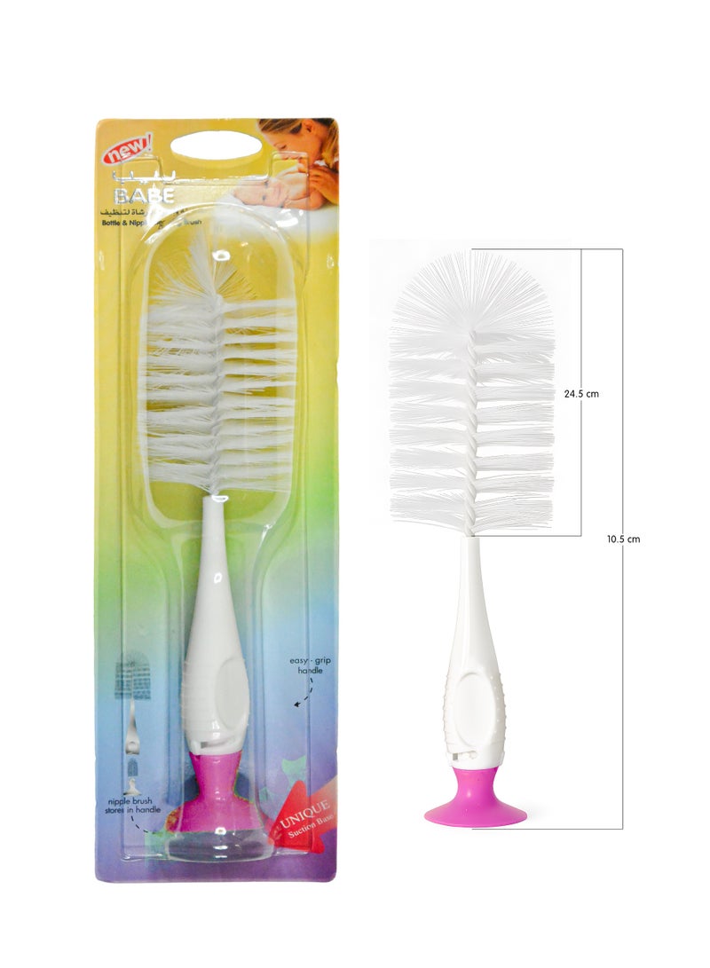 BABE - Baby Bottle and Nipple Cleaning Brush with Suction Base, 2 in 1, PACK OF TWO - Image 3