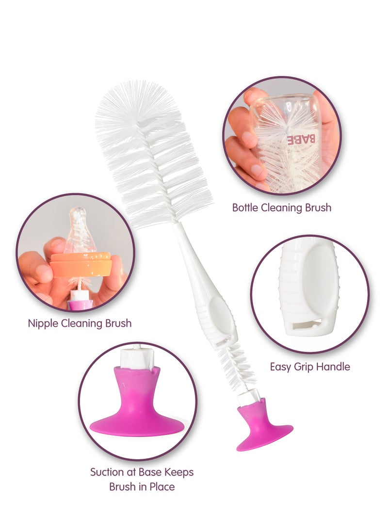 BABE - Baby Bottle and Nipple Cleaning Brush with Suction Base, 2 in 1, PACK OF TWO - Image 5