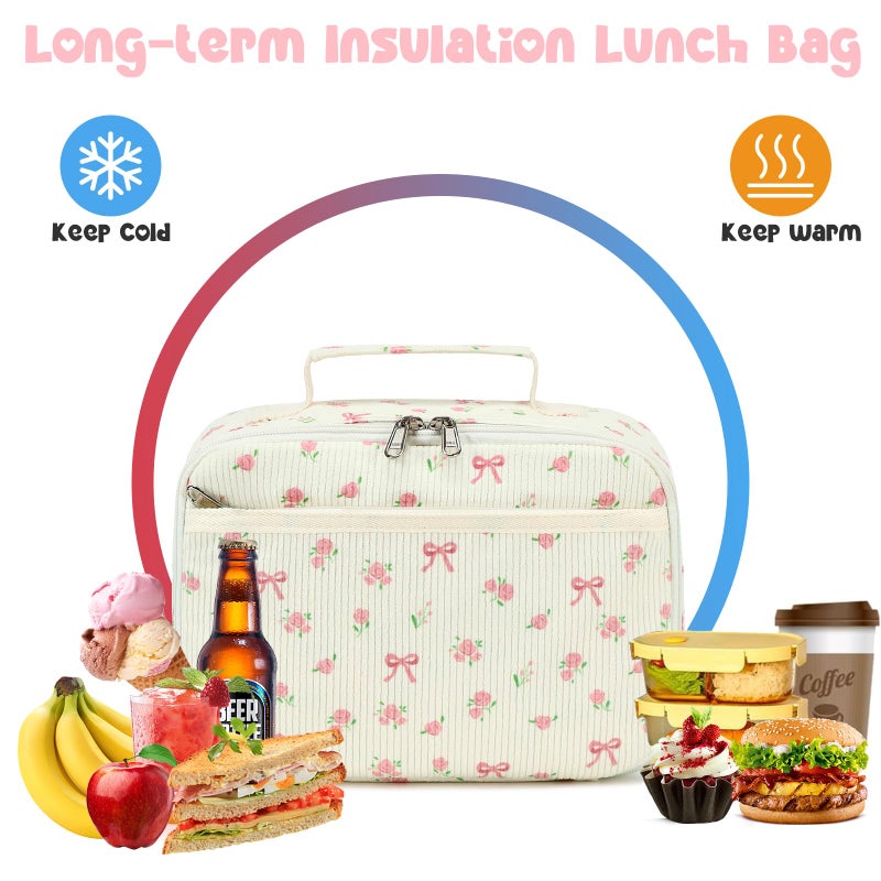 Bluboon Kids Girls Lunch Bag Insulated Lunch Box for school Corduroy Lunch Cooler Organizer School Kids Lunch Tote - Image 4