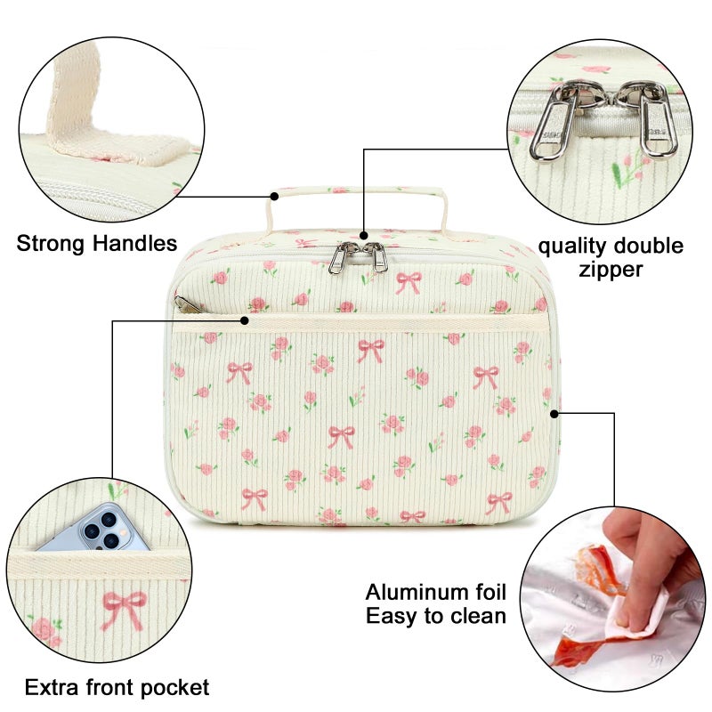 Bluboon Kids Girls Lunch Bag Insulated Lunch Box for school Corduroy Lunch Cooler Organizer School Kids Lunch Tote - Image 2