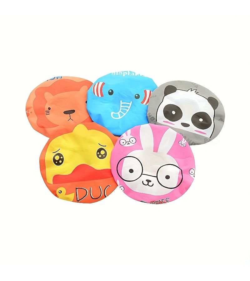 2pcs Cartoon Animals Lion Panda Elastic PEVA Shower Caps Bathroom Hats - Image 1