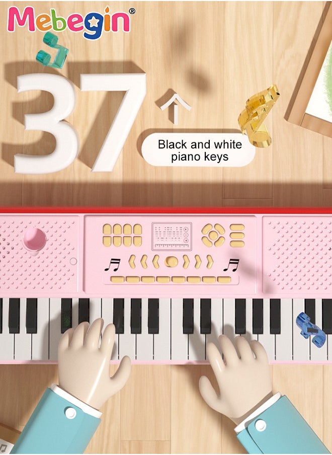 MEBEGIN - Piano Keyboard with 37 Keys, Microphone and Piano Score, Multifunctional Portable Electronic Piano with Recording Function and Quick-release Elevated Bracket, Educational Instruments Toy for Kids, Early Development Activity Toy, 41.5*14.5*5cm - Image 1