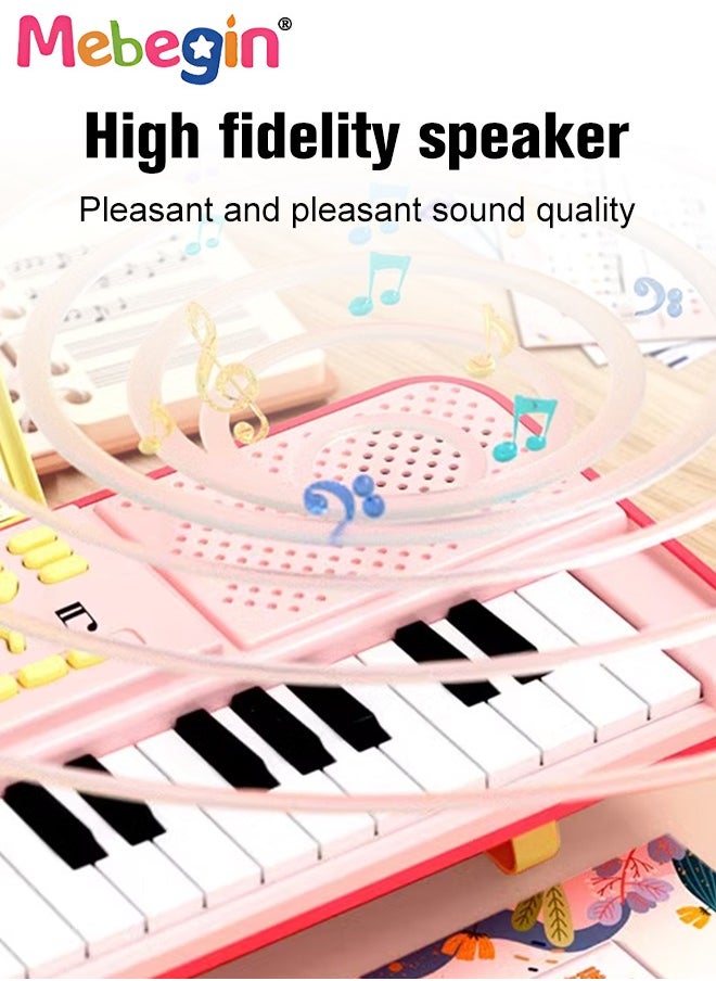 MEBEGIN - Piano Keyboard with 37 Keys, Microphone and Piano Score, Multifunctional Portable Electronic Piano with Recording Function and Quick-release Elevated Bracket, Educational Instruments Toy for Kids, Early Development Activity Toy, 41.5*14.5*5cm - Image 1