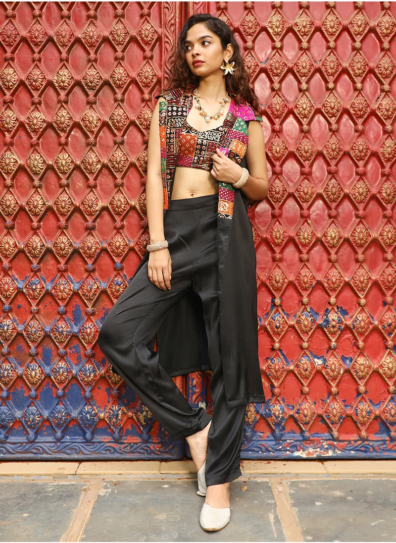 QISSA Women's Midnight Black Ethnic Block Co-Ord Set
