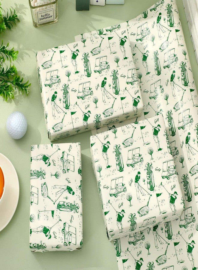 Whaline Golf Wrapping Paper -Mini Roll- 17 In x 32.8 Ft Green Sports Theme Gift Wrap Paper for Birthday Father's Day Sport Party Wrapping Supplies - Image 3