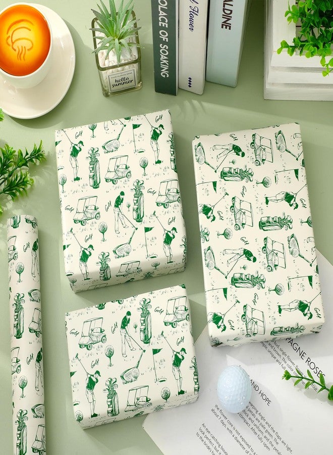 Whaline Golf Wrapping Paper -Mini Roll- 17 In x 32.8 Ft Green Sports Theme Gift Wrap Paper for Birthday Father's Day Sport Party Wrapping Supplies - Image 4