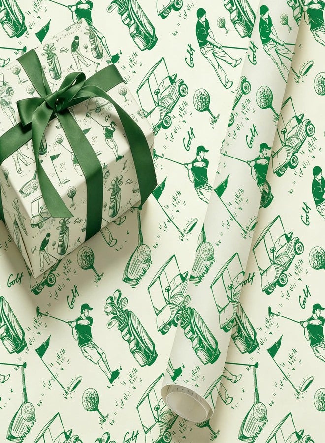 Whaline Golf Wrapping Paper -Mini Roll- 17 In x 32.8 Ft Green Sports Theme Gift Wrap Paper for Birthday Father's Day Sport Party Wrapping Supplies - Image 1