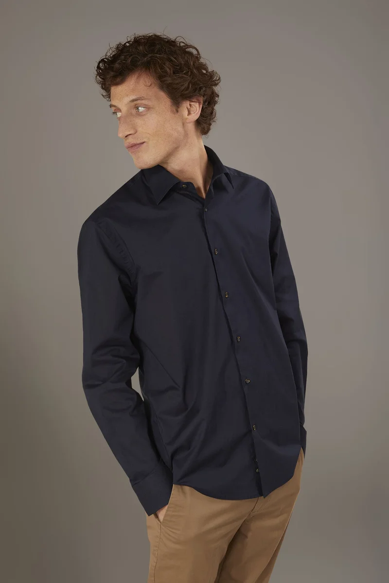 Casual shirt french collar comfort fit cotton mussola fabric - DK Blue
