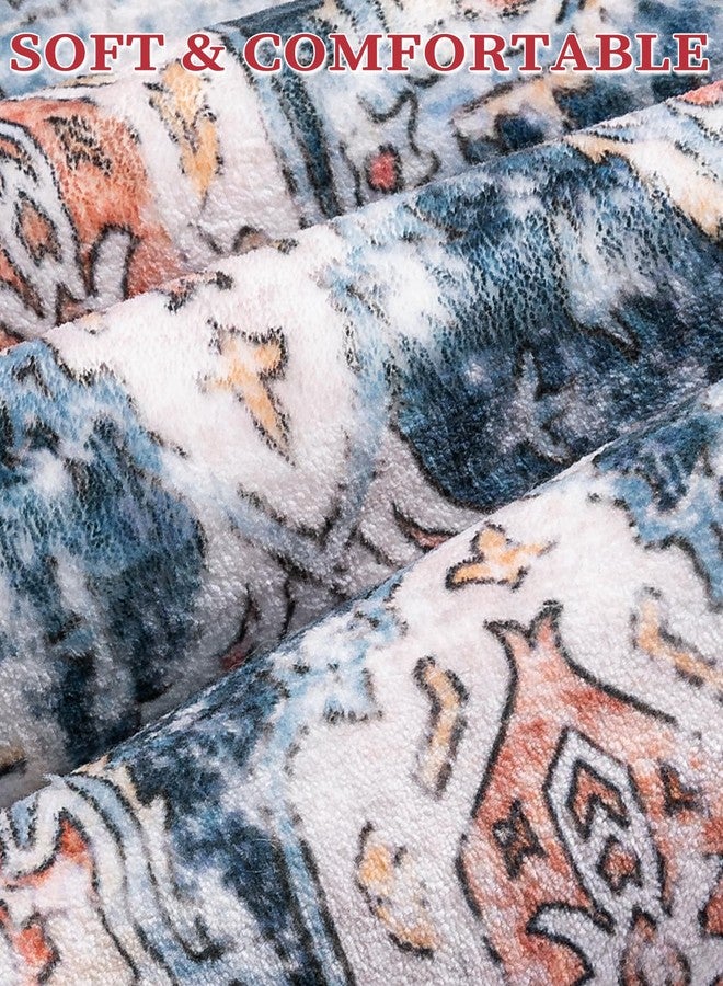 SERISSA Boho Washable Runner Rug, 2'6"x10' Long Non-Slip Vintage Blue Orange Hallway Kitchen Stair Runner Rug Ultra Soft Print Distressed Floor Carpet for Bedroom Bathroom Laundry Room - Image 5