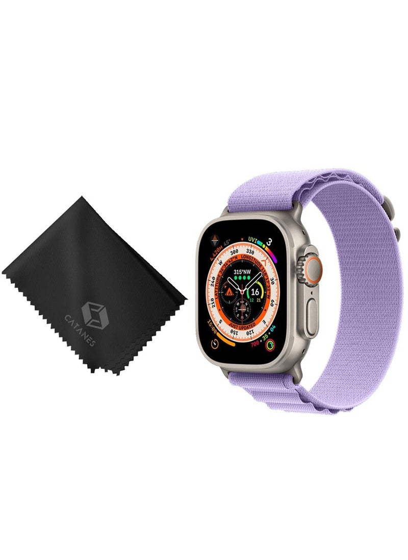 CATANES - 2 Packs Of Apple Watch Band and Microfiber Cloth Alpine Loop Band 49mm 45mm 44mm 42mm Adjustable with Metal G-Hook Strap for iWatch Ultra Series SE 8/7/6/5/4/3/2/1 Purple - Image 1