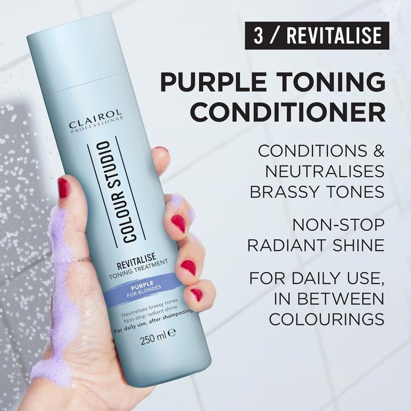 CLAIROL Professional Colour Studio  Step 3 Revitalise  Purple Toning Conditioner for Blonde Coloured Hair  Neutralises Brassiness  Nonstop shine  All hair types  Vegan  For Daily Use  250ml - Image 1