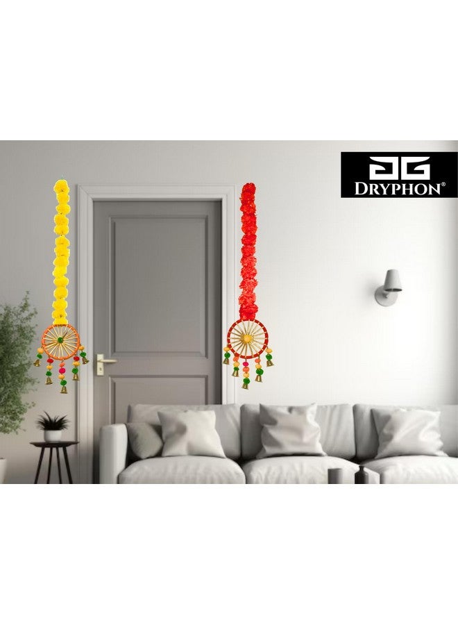 DRYPHON Artificial Marigold Flowers for Decoration with Pom Pom Ring Bell Hanging Garlands for Home Decoration for Diwali Decoration Items | Wedding | Puja Decoration Items for Home (Pack of 10) - Image 4