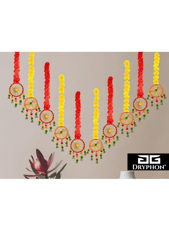 DRYPHON Artificial Marigold Flowers for Decoration with Pom Pom Ring Bell Hanging Garlands for Home Decoration for Diwali Decoration Items | Wedding | Puja Decoration Items for Home (Pack of 10) - Image 5