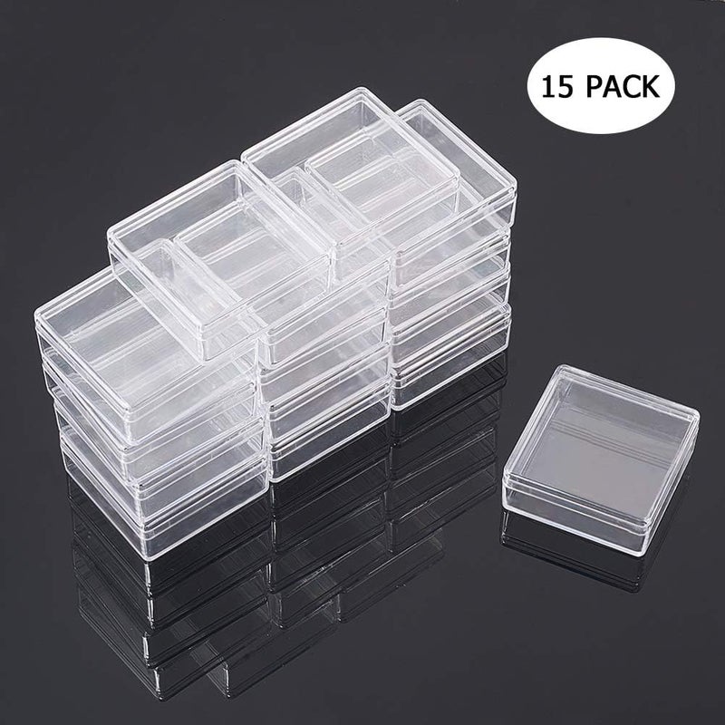 BENECREAT 15 Pack 5 x 5 x 2 cm Square Highly Transparent Plastic Beads Storage Container Box Case for Beauty Items, Small Beads, Jewellery Accessories and Other Small Items - Image 5