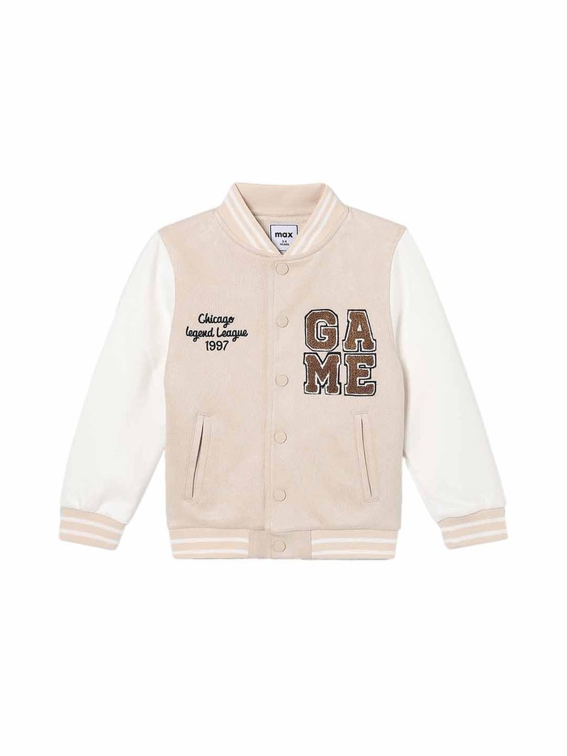 Max Boys Chennile Embroidered Varsity Jacket (Beige_2-3 Y) - Image 5