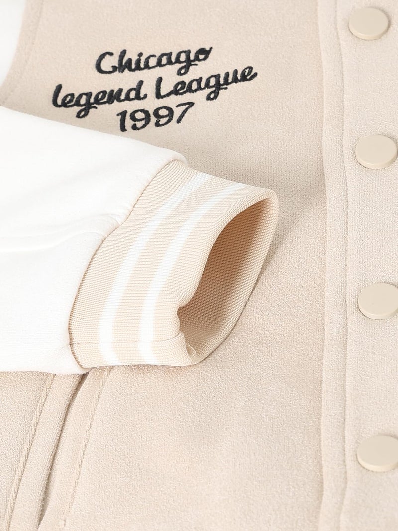 Max Boys Chennile Embroidered Varsity Jacket (Beige_2-3 Y) - Image 3