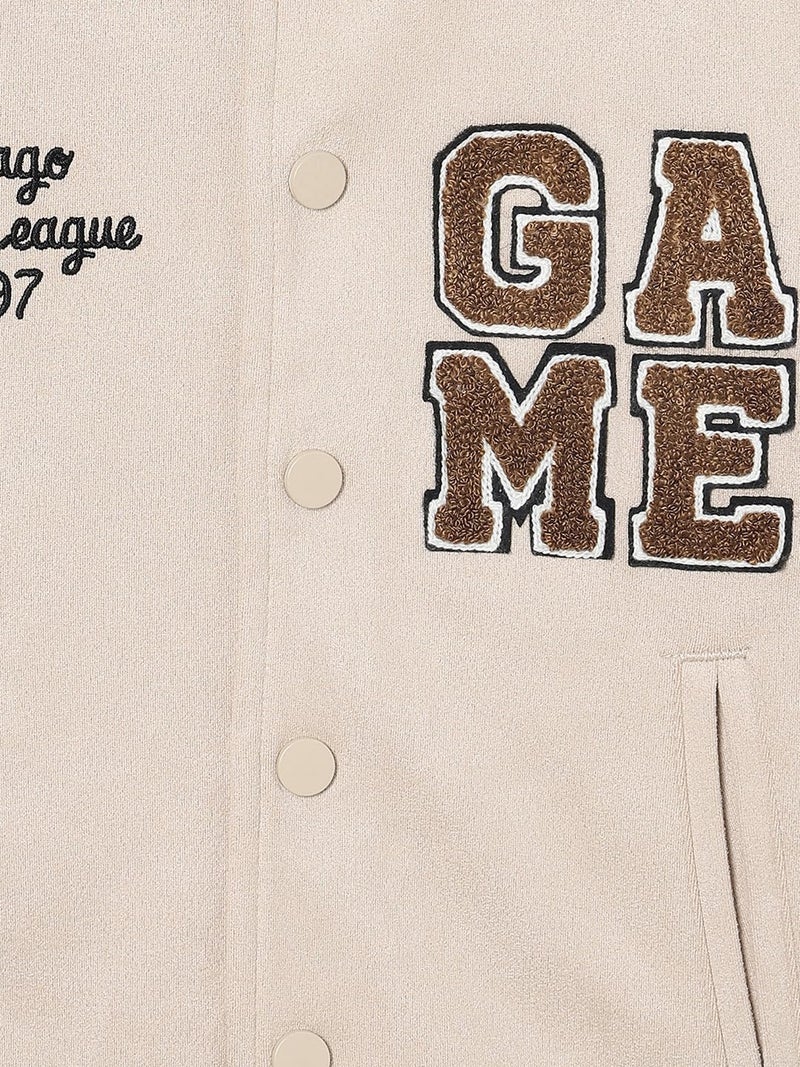 Max Boys Chennile Embroidered Varsity Jacket (Beige_2-3 Y) - Image 4