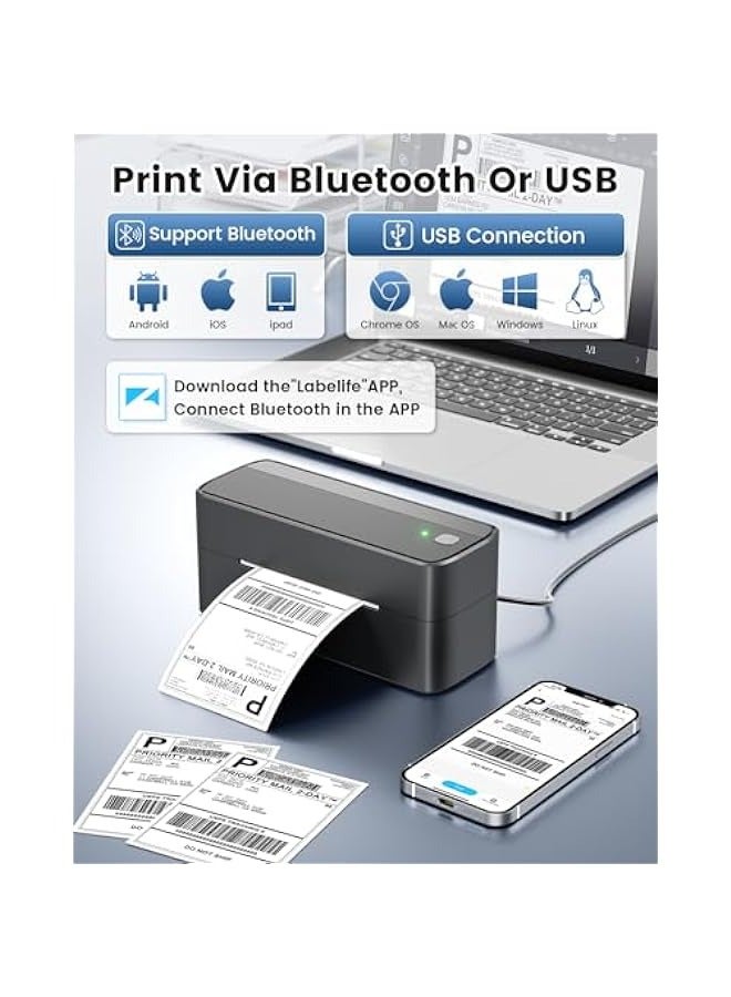 phomemo Thermal Label Printer, 4X6 Shipping Label Printer for Small Business, Wireless Label Printer for Package for Phone  Pad  PC, Used for  UPS,  TikTok, USPS, FedEx, DHL - Image 3