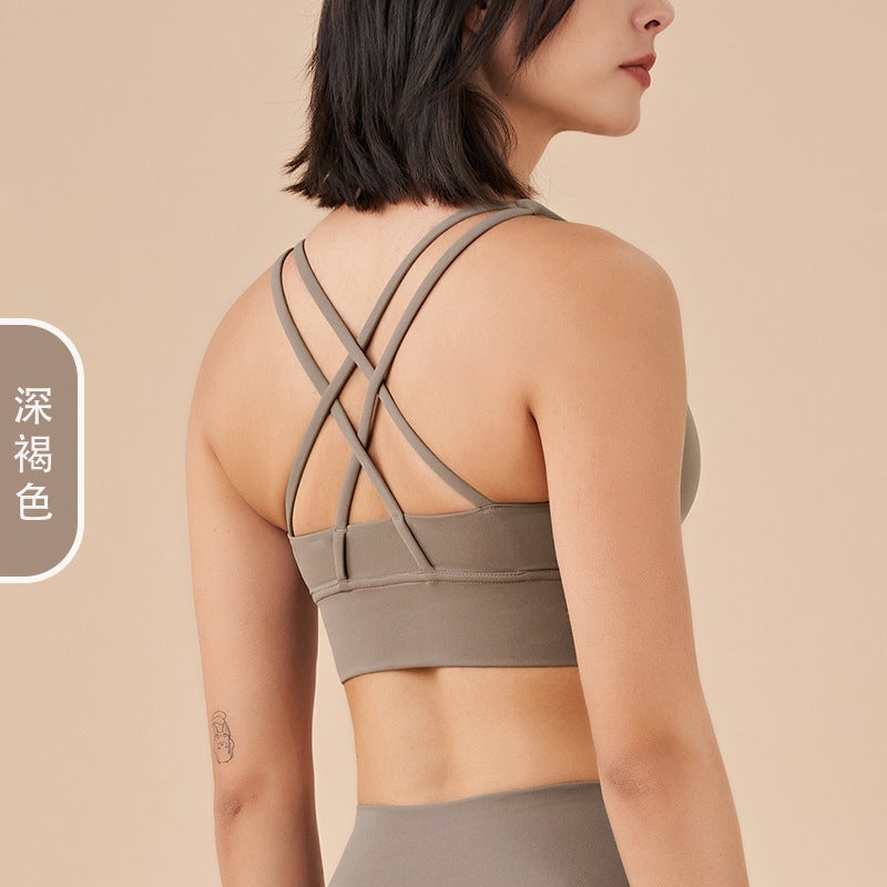 New Lulu Double-Sided Sanding Sports Underwear Cross Back Yoga Vest Gather Shockproof Cloud Feeling Fitness Bra - Image 1