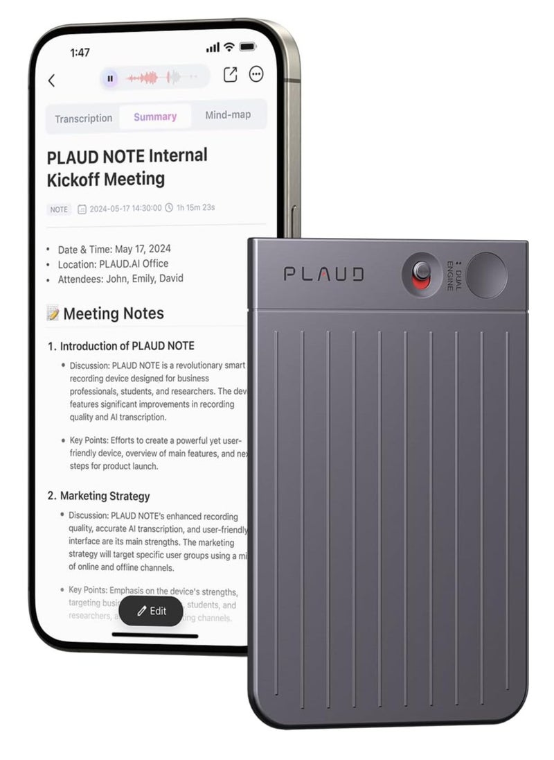 PLAUD - PLAUD NOTE AI Voice Recorder with Magnetic Case Black - Image 1