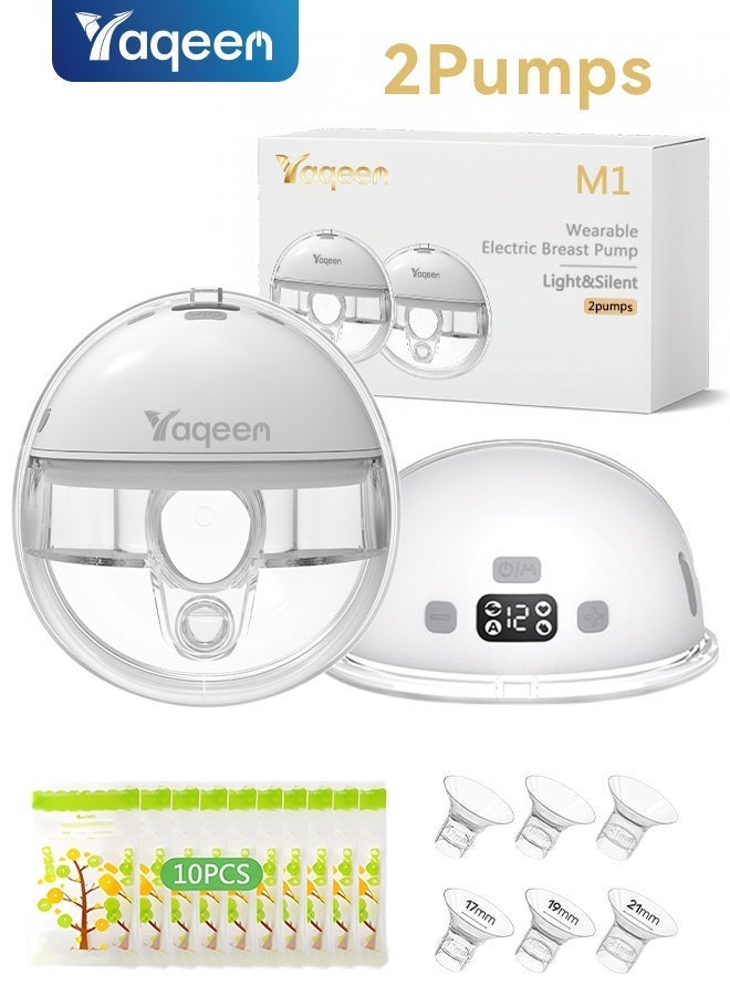 Yaqeen Wearable Electric Breast Pump (2-Pack) - Hands-Free, Portable & Ultra-Quiet Wireless Milk Extractor, 4 Modes & 12 Levels, Includes 17/19/21mm Flanges & Storage Bags - BPA Free - Image 1