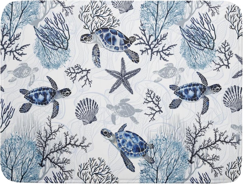 Giwawa 18"x24" Coastal Sea Turtles Dish Drying Mat Nautical Ocean Tortoise Coral Starfish Dish Drainer Mats for Kitchen Microfiber Reversible Dish Drying Rack Pad for Countertop Tabletop Decor - Image 1