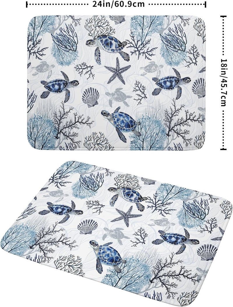 Giwawa 18"x24" Coastal Sea Turtles Dish Drying Mat Nautical Ocean Tortoise Coral Starfish Dish Drainer Mats for Kitchen Microfiber Reversible Dish Drying Rack Pad for Countertop Tabletop Decor - Image 2