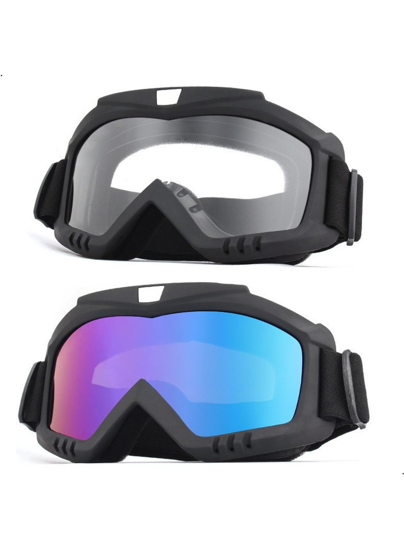 CMGTYYD - Dirt Bike Goggles, 2 Pack Racing Helmet Goggles with Adjustable Non-slip Elastic Band, Windproof and Dust-Proof Riding Goggles, Ski Goggles for Adults, Men, Women and Youth Kids - Image 1