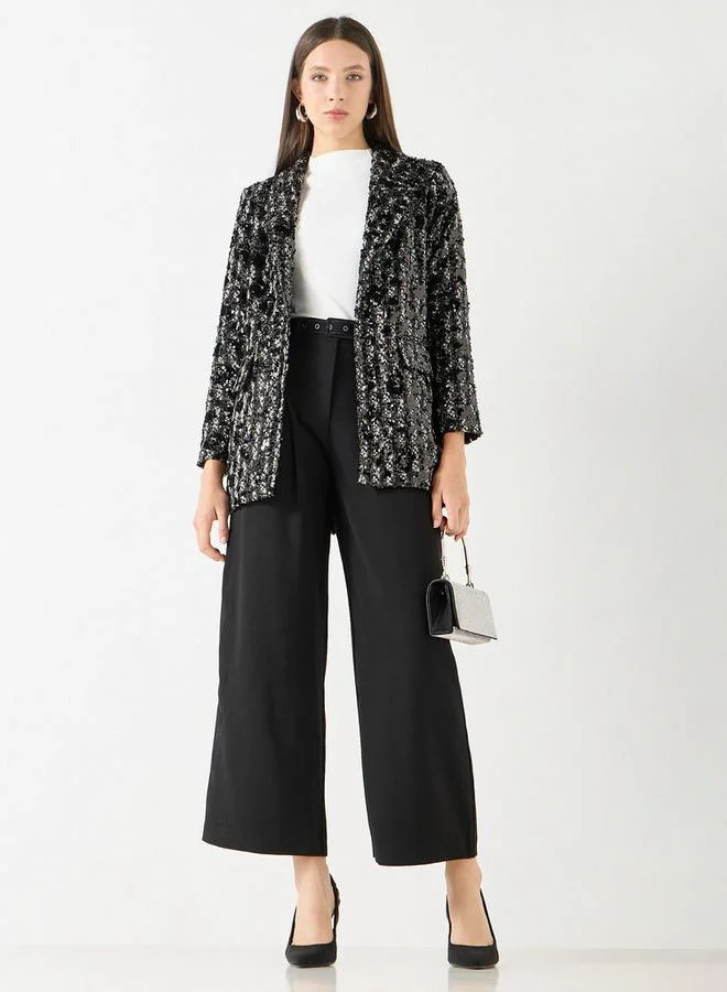 Iconic Iconic Sequin Embellished Jacket with Long Sleeves