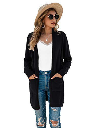 TASAMO Women's Long Sleeve Soft Sweater Open Front Cardigan Outwear with Pockets (Medium,Black) - Image 5