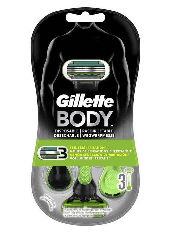 Gillette Men's Body Razor, 3 Blades, Green - Pack of 3 - Image 1