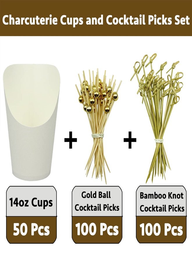 CAMKYDE [50 cups + 200 picks] 14 oz Disposable Charcuterie Cups with Sticks (White) - Image 2