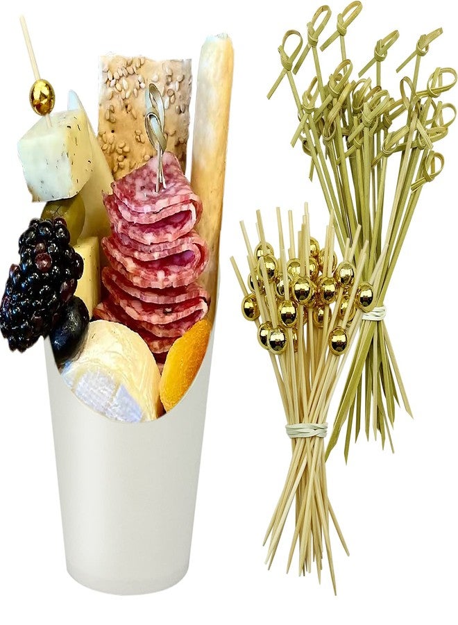 CAMKYDE [50 cups + 200 picks] 14 oz Disposable Charcuterie Cups with Sticks (White) - Image 1