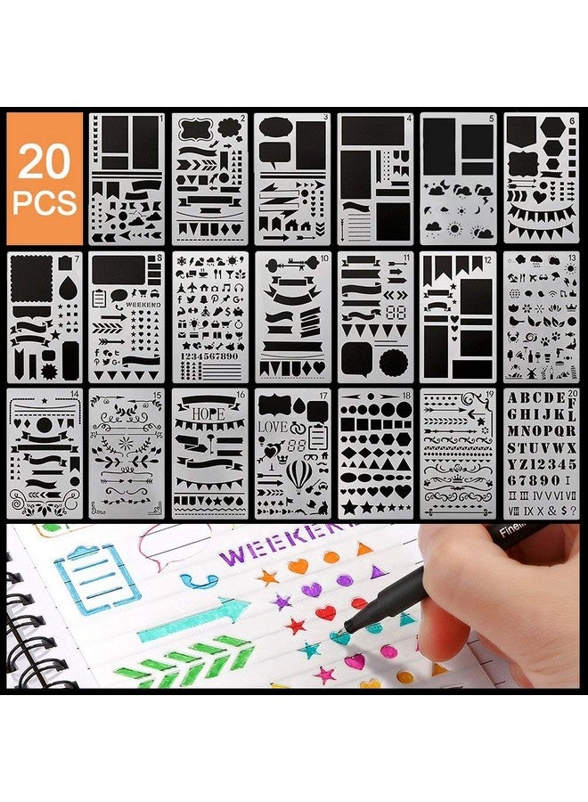 HASTHIP® 20 PCS Journal Stencil Plastic Planner Set for Journal, Notebook, Diary, Scrapbook, DIY Drawing Template, Journal Stencils 4x7 Inch - Image 1