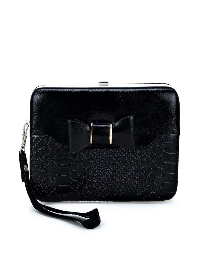 TRUE HUMAN Women's PU Leather Bow Clutch Wallet (Royal Black) - Image 1